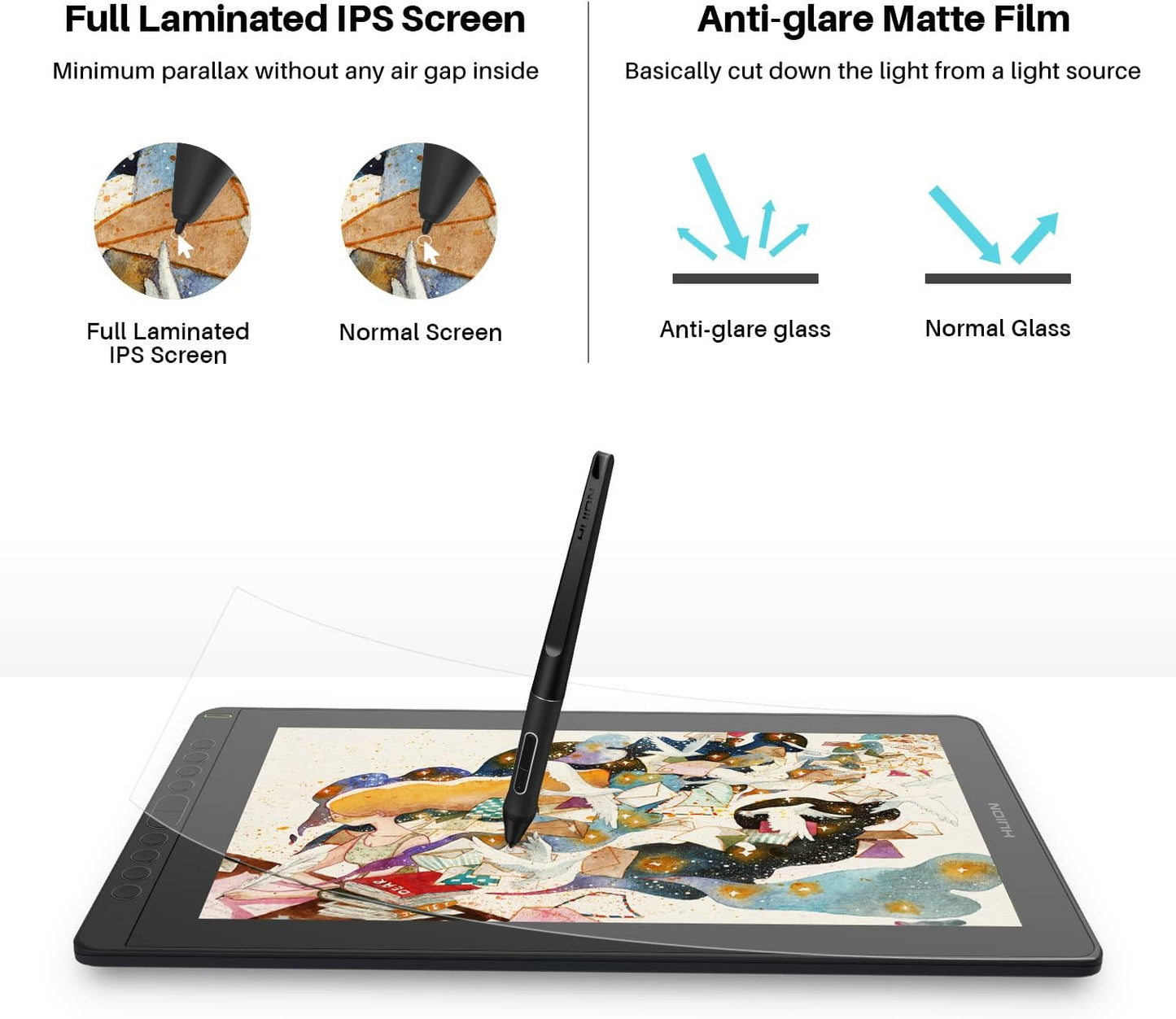 2021  KAMVAS 16 Graphics Drawing Tablet with Full-Laminated Screen Anti-Glare 10 Express Keys Android Support Battery-Free Stylus 8192 Pen Pressure Tilt Adjustable Stand - 15.6 Inch Pen Display