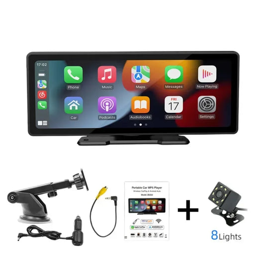 10.26 Inch Car Monitor Wireless Carplay /Android-Auto HD Screen Camera Bluetooth FM Transmitter USB TF Video Player